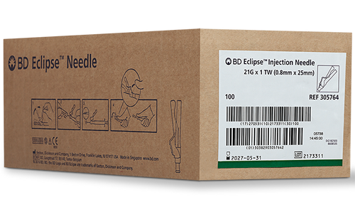 BD ECLIPSE™ Needle, 21G x 1", For Luer Lok Syringes Only, 100/bx, 12 bx/cs (Continental US Only) - 21G, 1"