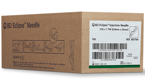 BD Needle, 21G x 1", For Luer Lok Syringes Only, 100/bx, 12 bx/cs (Continental US Only) - 21G, 1"