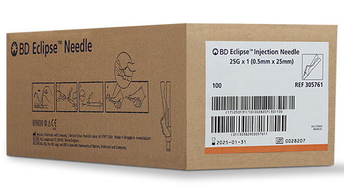 BD Needle, 25G x 1", for Luer Lok Syringes Only, Thin Wall, 100/bx, 12 bx/cs (Continental US Only) - 25G, 1"