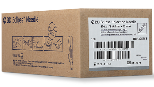 BD ECLIPSE™ Needle, 27G x ½", 100/pk, 12 pk/cs (Continental US Only) - 27G