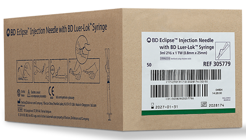 BD Needle, 21G x 1", 3mL, Luer-Lok™ Syringe, Detachable Needle, 50/bx, 6 bx/cs (Continental US Only) - 21G, 1"