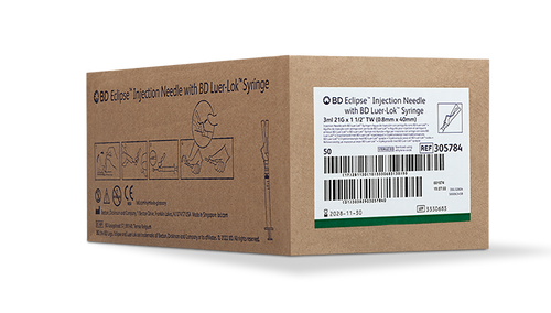 BD Needle, 21G x 1½", 3mL, Luer-Lok™ Syringe, Detachable Needle, 50/bx, 6 bx/cs (Continental US Only) - 21G, 1½"