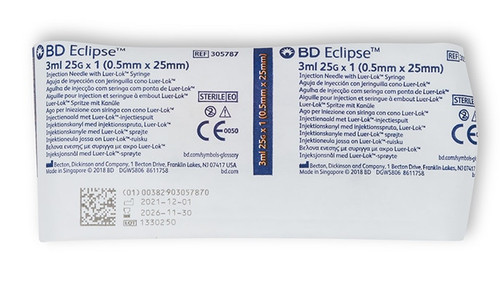 BD Needle, 25G x 1", 3mL, Luer-Lok™ Syringe, Detachable Needle, 50/bx, 6 bx/cs (Continental US Only) - 25G, 1"