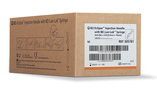 BD Needle, 25G x 5/8", 3mL, Luer-Lok™ Syringe, Detachable Needle, 50/bx, 6 bx/cs (Continental US Only) - 25G, 5/8"