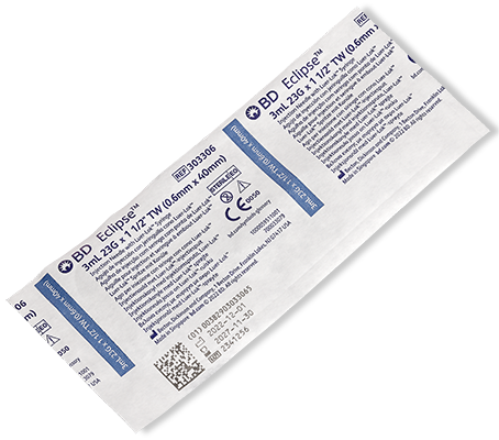BD Syringe with Eclipse™ Needle, 3 ml, Luer Lock, 23G x 1.5", RB, Thin Wall, 50/pk, 6 pk/cs (Continental US Only) - 23G, 5"