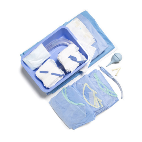 HALYARD C-SECTION FLUID COLLECTION PACKS - C-Section Fluid Collection Pack I Includes: C-Section Fluid Collection Drape, Mayo Stand, Back End Table, Absorbent Towels, Ultra Surgical Gown in Overwrap, Ultra Surgical Gowns with Towel, 4/cs (US Only)