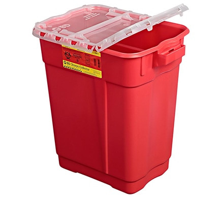 BD Sharps Collector, 9 Gal, Hinged Top, Red, 8/cs (Continental US Only) - Red