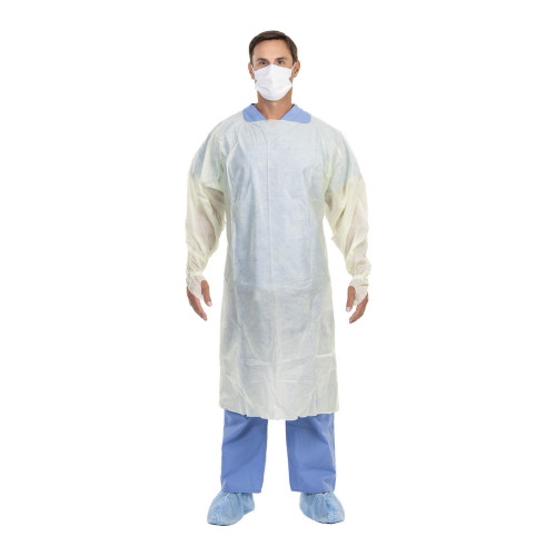 HALYARD OVER-THE-HEAD TRI-LAYER ISOLATION GOWNS - Over-the-Head Isolation Gown, Medium Weight, Tri-Layer, Thumb Hooks w/ Elastic, Yellow, Universal, 100/cs (US Only)