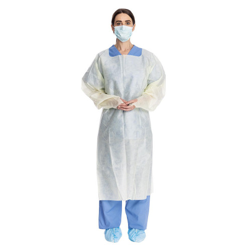 HALYARD BASICS OVER-THE-HEAD TRI-LAYER ISOLATION GOWN - BASIC Over-the-Head Isolation Gown, Tri-Layer, Thumb Hooks, Yellow, Large, 150/cs (US Only)