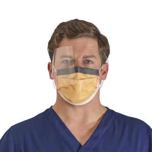 HALYARD KC300 SURGICAL & PROCEDURE MASKS - Procedure Mask, Wraparound Visor, Fog-Free, Earloop, Orange, 25/bx, 4 bx/cs (US Only)