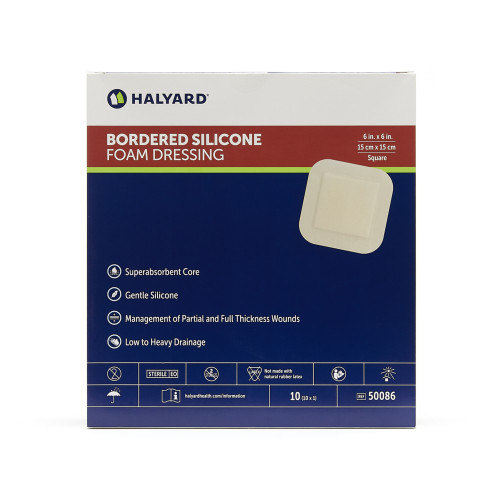 HALYARD DRESSING - Dressing, Silicone, Foam, Multilayer, Bordered, 6" x 6", 10/bx, 10 x/cs
