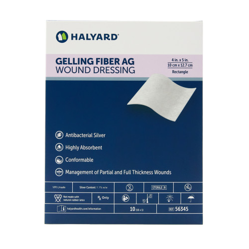 HALYARD DRESSING - Ag Gelling Fiber Dressing, 4" x 5", 10/bx, 40 bx/cs (US Only)