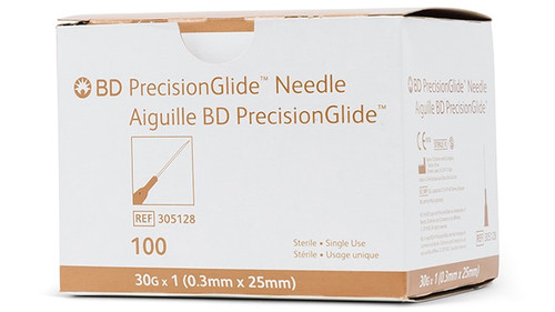 BD PRECISIONGLIDE™ Needle, 30G x 1", Regular Bevel, Sterile, 100/bx, 10 bx/cs (Continental US Only) - 30G, 1"