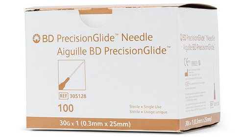 BD Needle, 30G x 1", Regular Bevel, Sterile, 100/bx, 10 bx/cs (Continental US Only) - 30G, 1"
