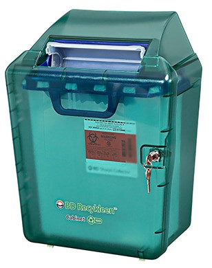BD Sharps Collector, 3 Gallon, 15¾" x 13½" x 6", Counterbalanced Door, Made with 20% Recycled Plastic, Red, 10/cs (Continental US Only) - 13½", Red