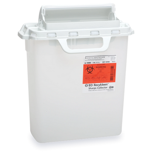BD Sharps Collector, 3 Gallon, 15¾" x 13½" x 6", Counterbalanced Door, Pearl, 10/cs (Continental US Only) - 13½"