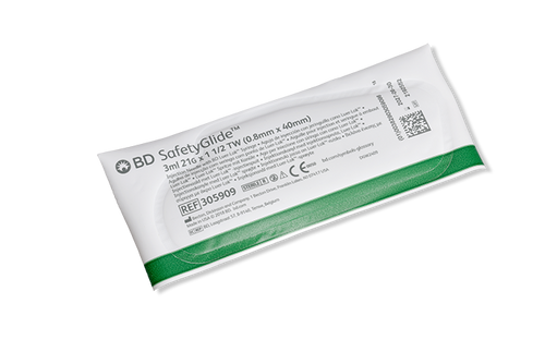 BD Syringe, 3mL, 21G x 1½" Shielding Intramuscular Injection Needle, Regular Bevel, Regular Wall, Detachable Needle, 50/bx, 8 bx/cs (Continental US Only) - 21G, 1½"