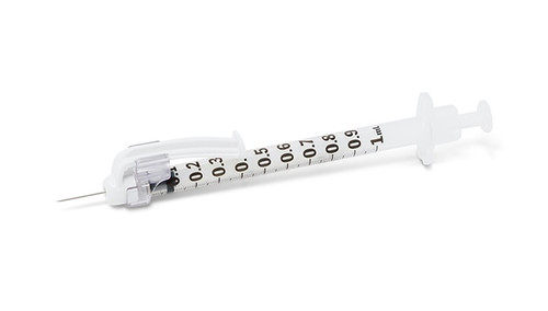 Syringe, 1mL BD SafetyGlide™ Tuberculin, 27 G x ½" Permanently Attached Needle, Regular Bevel, 100/bx, 4 bx/cs (Continental US Only)