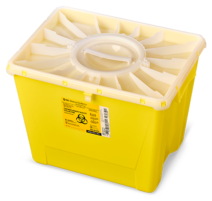 BD PGII Sharps Container, 8 Gallon, Duo Port Access Lid, Yellow, 9/cs (Continental US Only) - Yellow