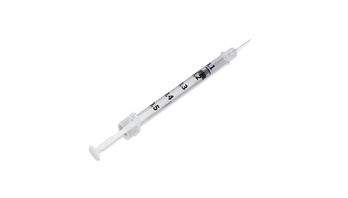 BD Tuberculin Syringe, ½mL, Permanently Attached Needle, 27G x ½", Regular Bevel, 100/bx, 5 bx/cs (Continental US Only) - 27G