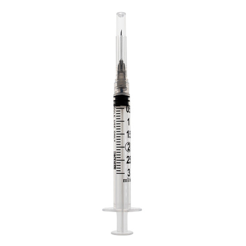 EXEL LUER LOCK SYRINGE WITH NEEDLE Syringe & Needle, Luer Lock, 3cc, Low Dead Space Plunger, 22G x ¾", 100/bx, 10 bx/cs (36 cs/plt)