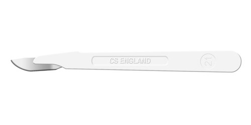 CINCINNATI STAINLESS STEEL SCALPEL Scalpel, Stainless Steel, Size 21, White Handle, Disposable, Sterile, 10/bx
