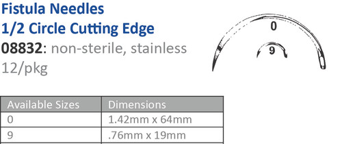 CINCINNATI SUTURE NEEDLES - NON-STERILE Suture Needle, Size 0, Fistula, ½ Circle Cutting Edge, 12/pk (Vendor MOQ 10 DZ) ()<img align="middle" src="/images/MOQ.png" border="0" title="MOQ"/