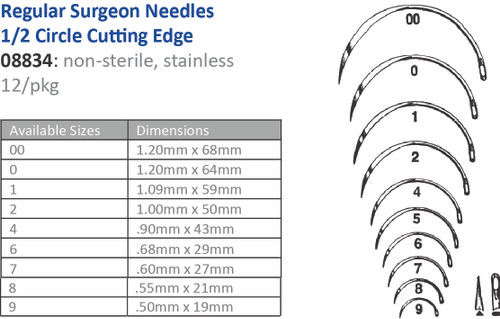CINCINNATI SUTURE NEEDLES - NON-STERILE Suture Needle, Size 00, Regular Surgeons, ½ Circle Cutting Edge, 12/pk (Vendor MOQ 10 DZ) ()<img align="middle" src="/images/MOQ.png" border="0" title="MOQ"/