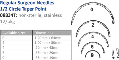 CINCINNATI SUTURE NEEDLES - NON-STERILE Suture Needle, Size 0, Regular Surgeons, ½ Circle Taper Point, 12/pk (Vendor MOQ 10 DZ) ()<img align="middle" src="/images/MOQ.png" border="0" title="MOQ"/