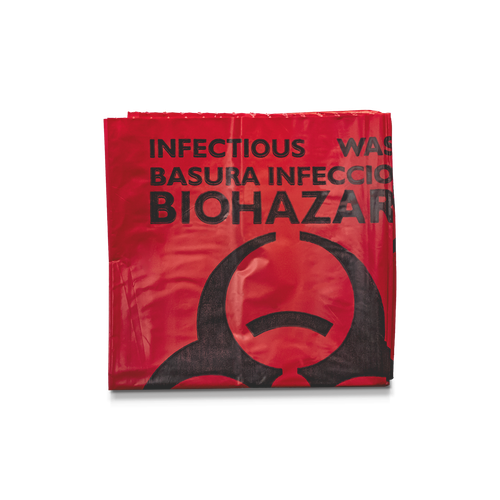 SAFETEC RED BIOHAZARD DISPOSAL BAGS Red Biohazard Bag, 24" x 24", 1.25mil, 8-10 gal, 500/cs