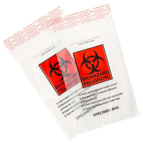 GLOBE SCIENTIFIC SPECIMEN TRANSPORT BAGS Specimen Transfer Bag, Glue Closure, 6" x 9", 1000/cs