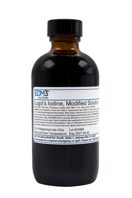 EDM3 STAINS AND REAGENTS Lugol's Iodine, Modified, 2.1%, 4oz (Item is Non-Returnable) (US Only)