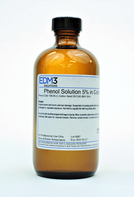 EDM3 STAINS AND REAGENTS Phenol, 5%, in Cottenseed Oil, 8 oz (Item is Non-Returnable) (US Only) (HAZMAT Fees Apply, cannot ship via Air or to AK, GU, HI, MP, PR, VI)