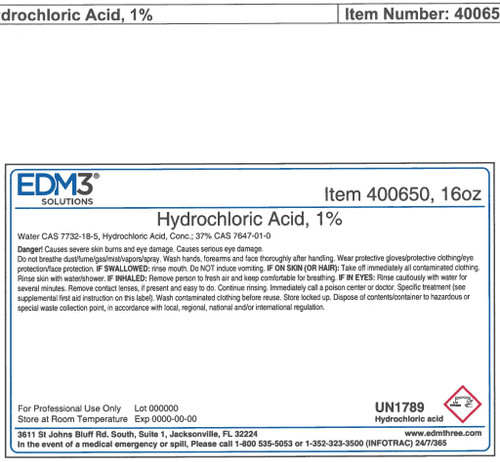 EDM3 STAINS AND REAGENTS Hydrochloric Acid, 1%, 16 oz, Non-Regulated  (Item is Non-Returnable) (US Only)