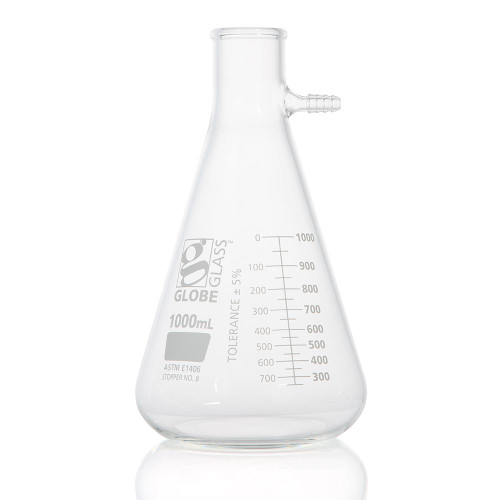 GLOBE SCIENTIFIC GLASS FLASK Flask, Filter, Globe Glass, 1000mL, Dual Graduations, ASTM E1406, 6/bx