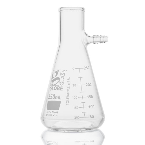 GLOBE SCIENTIFIC GLASS FLASK Flask, Filter, Globe Glass, 250mL, Dual Graduations, ASTM E1406, 6/bx