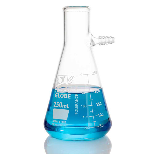 GLOBE SCIENTIFIC GLASS FLASK Flask, Filter, Globe Glass, 250mL, Dual Graduations, ASTM E1406, 6/bx