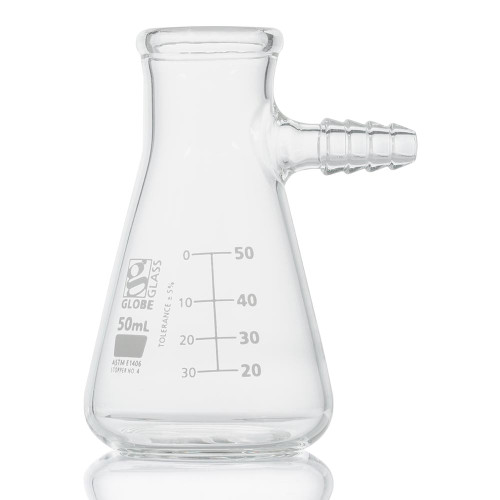 GLOBE SCIENTIFIC GLASS FLASK Flask, Filter, Globe Glass, 50mL, Dual Graduations, ASTM E1406, 6/bx