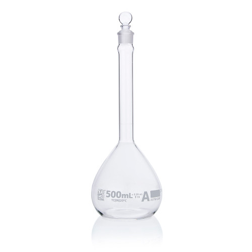 GLOBE SCIENTIFIC GLASS FLASK Flask, Volumetric , Globe Glass, 500mL, Class A, To Contain (TC), ASTM E288, Non-Sterile, 6/bx