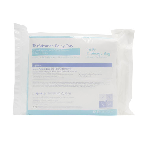 HR® TRUADVANCE™ 100% SILICONE CATHETER TRAY Foley Catheter Tray, 100% Silicone, DB, 16Fr, 10ml Balloon, Pre-connected to 2000ml DB, Periurethral Prep Pk witht Education Card, CliniClean™ Towelettes, and Purell® Hand Sanitizer, (1) Nitrile Gloves, Pre