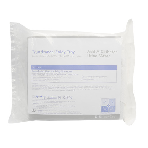 HR® TRUADVANCE™ ADD-A-CATHETER TRAY Urine Meter, 400 ml, w/2500 ml Drainage Bag, Periurethral Prep Pack w/Patient Education Card, CliniClean™ Castile Soap Towelettes, and Purell® Advanced Hand Sanitizer, (1 Pr) Medium Nitrile Gloves, PrepSafe™ Underp
