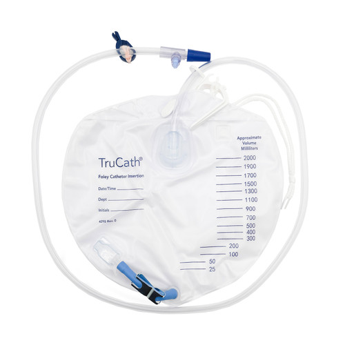 HR® TRUCATH® DRAIN BAG Drainage Bag, 2000 ml, Drip Chamber, Metal-Clamp Drainage, Luer Lock Sample Port, 48'' of Tubing, Bed-Sheet Clamp, Universal Hanger, Tyvek Pouch, Sterile, 20/cs