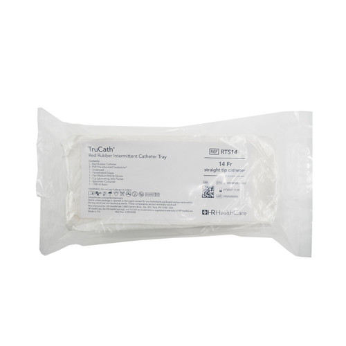 HR® TRUCATH® RED RUBBER INTERMITTENT CATHETER TRAY Catheter Tray, Red Rubber, Intermittent, 14 Fr, (3) PVP Pre-saturated Swabsticks, Underpad, Fenestrated Drape, (1 Pr) Medium Nitrile Gloves, Specimen Container, 5 g Lubricating Jelly Packet, 1100 ml 