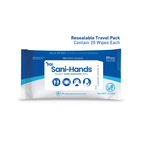 PDI SANI-HANDS® BEDSIDE PACK Bedside Pack, 8.4" x 5.5", 20/pk, 48 pk/cs (135 cs/plt) (US Only) (HAZMAT Fees Apply, cannot ship via Air or to AK, GU, HI, PR, VI)