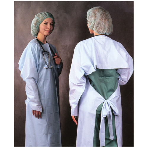 BUSSE STAFF PROTECTION GOWNS Embossed Polyethylene Gown, Thumbhook Stirrups, Individually Wrapped, Meets AAMI Level 3, Blue, 15/bg, 5 bg/cs