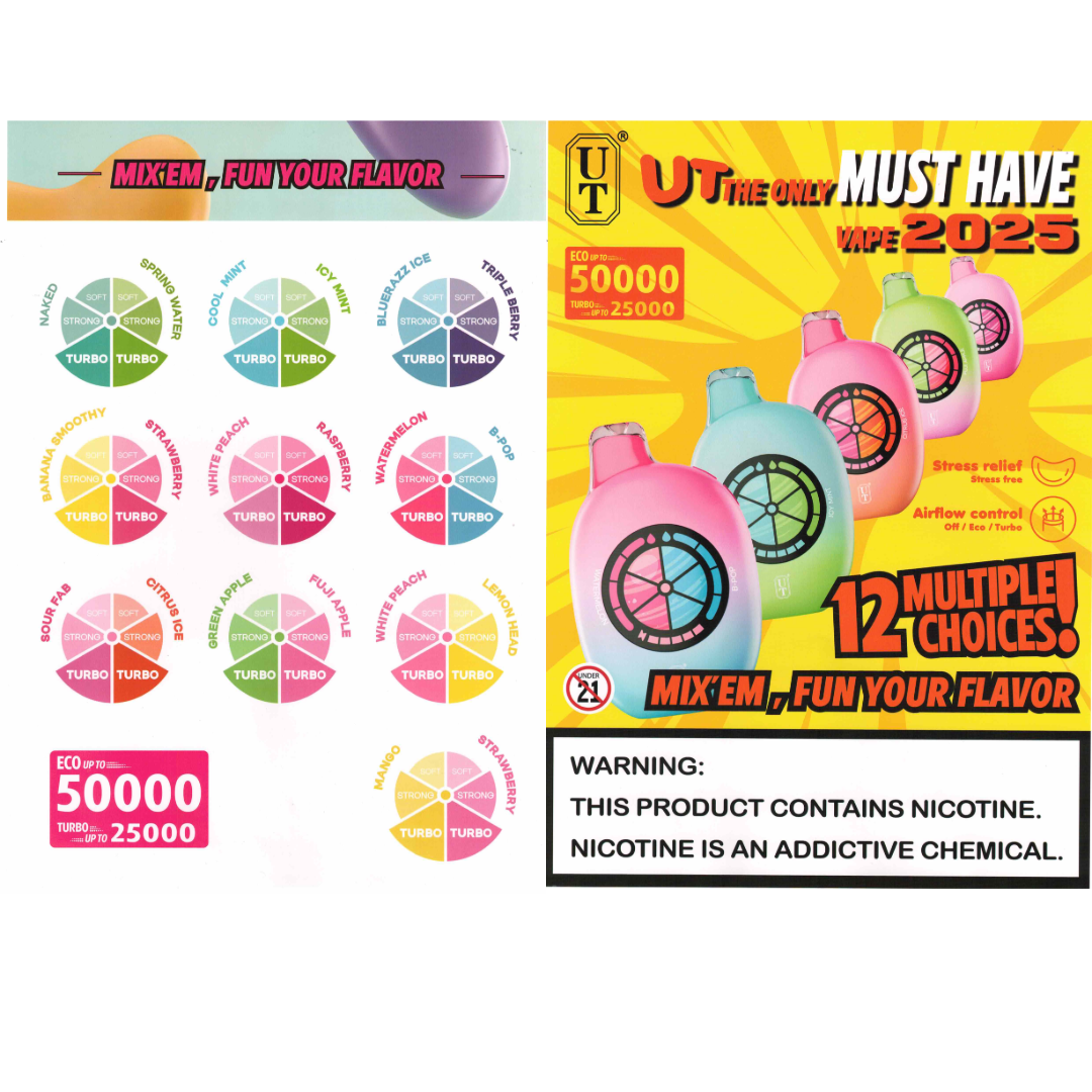 FLUM - UTBAR DUAL FLAVORS 50K PUFF DISPOSABLE - 5PC FLUM - UTBAR DUAL FLAVORS 50K PUFF DISPOSABLE - 5PC