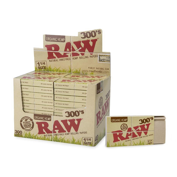 RAW ORGANIC 1 1/4 300 ROLLING PAPER 300's 40 PACK - 1 BOX