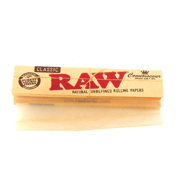 Raw Classic Connoisseur King Size Slim with Tips Rolling Paper| Box of 24 Packs