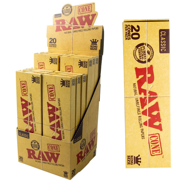 RAW CLASSIC PRE-ROLL CONE KING SIZE  109mm/26mm 20PK Display 12