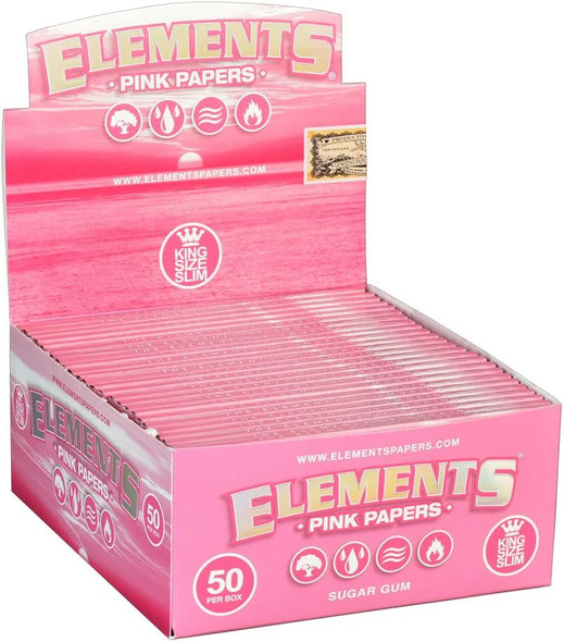 50pc Display - Elements Pink Rolling Papers - King Size Slim